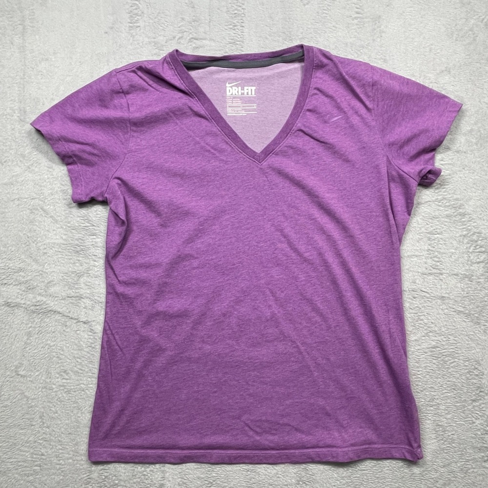 Nike Dri-FIT T-Shirt Women XL Purple Heathered V-Neck Slim Fit Activewear